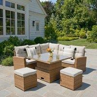 Home Garden Direct St.Tropez Garden Corner Sofa Set with Rising Table - 6 Seater in Brown Rattan with Footstools