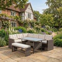 Rosewood & Stone Home Montacute - Corner, Bench & Table Dining Set in Cream on Brown