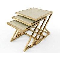 HOME LUXE INTERIOR Carra Gold Nest of Tables Set of 3 Cream Marble Living Room Tables