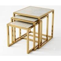 HOME LUXE INTERIOR Massa Gold Nest of Tables Set of 3 Cream Marble Modern Side Tables
