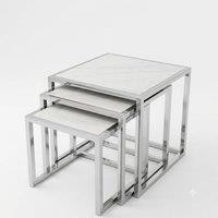 HOME LUXE INTERIOR Massa Silver Nest of Tables Set of 3 White Marble Modern Tables