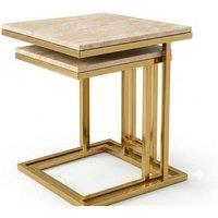 HOME LUXE INTERIOR Erice Gold Side Tables Set of 2 Cream Marble for Modern Living Room