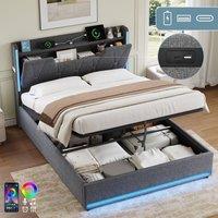 BTM 4FT6 Double Hydraulic Bed X Shape LED USB Storage Grey