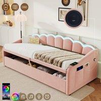 BTM 3FT Petal Daybed RGB LED USB Hydraulic Storage Pink | Size: Single