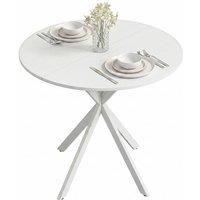 HOMCOM 80cm Round Dining Table, Industrial Kitchen Table with Steel Legs in White