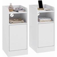 HOMCOM Slim Bedside Table Set of 2 with Charging Station, White