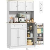 HOMCOM Pantry Storage Cabinet with Adjustable Shelves & 4 Door Racks in White