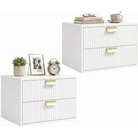 HOMCOM 2pcs Modern Floating Nightstands, 2 Drawers Bedside Tables, White