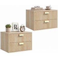 HOMCOM 2pcs Modern Floating Nightstands, 2 Drawers Bedside Tables, Oak in Natural