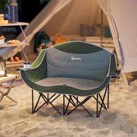 OUTSUNNY Double Camping Chair for Adults with Armrests, Cup Holders, Green