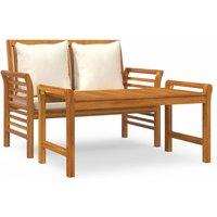 Berkfield Home 2 Piece Garden Lounge Set with Cream White Cushions Solid Wood in Brown