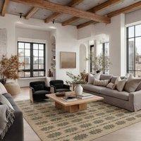 Kukoon Beige Green Washable Jute Style Distressed Aztec Living Room Area Rug | Size: 240 cm x 330 cm