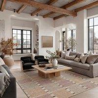 Kukoon Beige Check Washable Jute Style Rustic Living Room Area Rug | Size: 120 cm x 170 cm