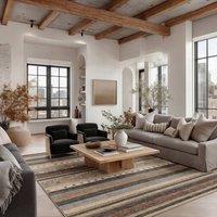 Kukoon Beige Stripped Machine Washable Jute Distressed Living Room Area Rug in Brown | Size: 160 cm x 230 cm