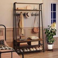 London Boutique Coat Rack Hallway Cabinet Clothes Rack W/ Bench & Shoe Shelves & Hooks in Brown | Size: 100 cm
