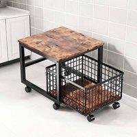 London Boutique Heavy-Duty Mini Fridge Stand Mobile Refrigerator Cart w/ Drawer Basket in Brown
