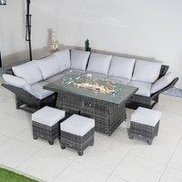 Direct Wicker Outdoor Rattan Aluminium Sofa with Firepit Table in Grey | Size: 5 Pack