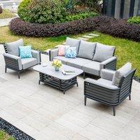 MIMO Aluminum Tube 5 Seater Outdoor Sofa Set with Coffee Table in Grey | Size: 4 Pack