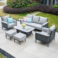 MIMO Aluminum Tube Outdoor Sofa Set with 2 Ottomans, Coffee Table in Grey | Size: 6 Pack
