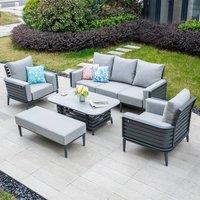 MIMO Aluminum Tube Outdoor Sofa Set with Bench, Coffee Table in Grey | Size: 5 Pack