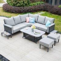 MIMO Aluminum Tube Modular Corner Sofa Set with Coffee Table, Ottoman in Grey | Size: 7 Pack