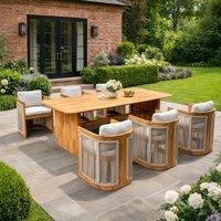 MIMO Solid Wood Dining Set - 2.2m Table with 6 Chairs, Curved Back Design in Grey | Size: 6 Person