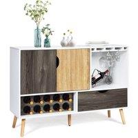 Costway Wooden Storage Cabinet Cupboard Buffet Sideboard w/ Wine Rack & Glass Holder