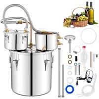 Gymax 3 Pots Alcohol Distiller 22 L Still Kit With Circulating Pump Thermometer in Metallic Silver