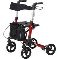 NESTLUNE Folding Rollator Walker w/ Seat Storage Bag Adjustable Handle in Red