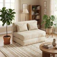 KORVIXA 4-Fold Convertible Sleeper Chair Futon Sofa Bed in Beige | Size: 100 cm x 100 cm
