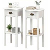KORVIXA 2-Tier Side Tables Set of 2 with Drawer Shelf in White | Size: 100 cm x 100 cm