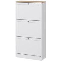 KORVIXA Slim Shoe Storage Cabinet with 3 Flip Drawers in White | Size: 100 cm x 100 cm