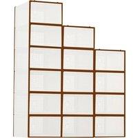 Havendro 15x Brown Clear Plastic Stackable Shoe Storage Boxes with Lids