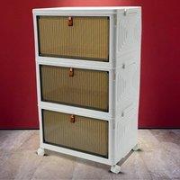 Kelvenix 3 Tier Plastic Folding Wardrobe Storage Box in White