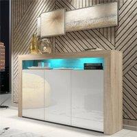 PAWNORA TV Stand Sideboard Oak Matt Body White Gloss Doors in Brown | Size: 0.6m2