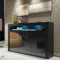 PAWNORA TV Stand Sideboard Black Matt Body Black Gloss Doors | Size: 0.6m2