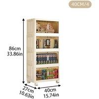 PAWNORA 40x27cm 4 Tier Plastic Storage Box Folding Mobile with Wheels in Beige | Size: 40x27 cm