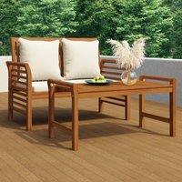 Berkfield Home 2 Piece Garden Lounge Set with Cream White Cushions Solid Wood in Brown