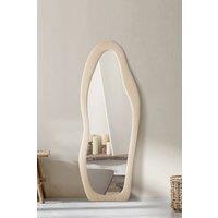 Living and Home Irregular Wavy Full-Length Floor Mirror with Soft Fleece Frame in Khaki