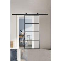Living and Home Clear Glass Sliding Barn Door with Slide Guide Hardware Kit