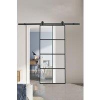 Living and Home Clear Glass Black Barn Door with Sliding Hardware Kit