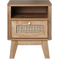 CALICOSY Bedside Table With 1 Drawer, Rattan Front & 1 Niche, 39 Cm Wide - P in Light Brown
