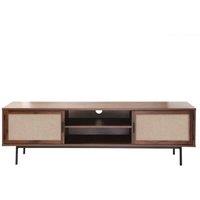 CALICOSY TV Unit In Walnut Finish With Fabric Fronts, 140 Cm Wide, JETSON in Dark Brown