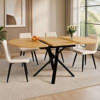 STILVORA Extendable Dining Table 100-140cm with X Metal Frame in Natural