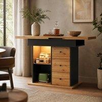 STILVORA Extendable Dining Table with LED, USB & Storage in Natural