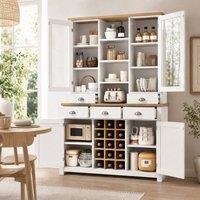 STILVORA Pantry Cabinet with Wine Rack & 5 Drawers in White