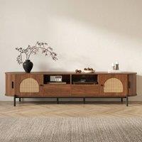 STILVORA TV Cabinet with Rattan, Sliding Doors & Drawers in Walnut