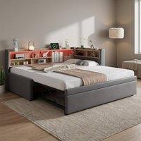 STILVORA 3FT Single Upholstered Daybed with Trundle, USB & LED in Grey