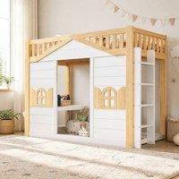 STILVORA Children's Bed 3ft Single with Window & Ladder in White