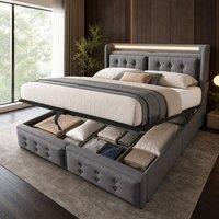 STILVORA 5ft Ottoman Bed with LED Lighting & USB, Grey Linen | Size: King